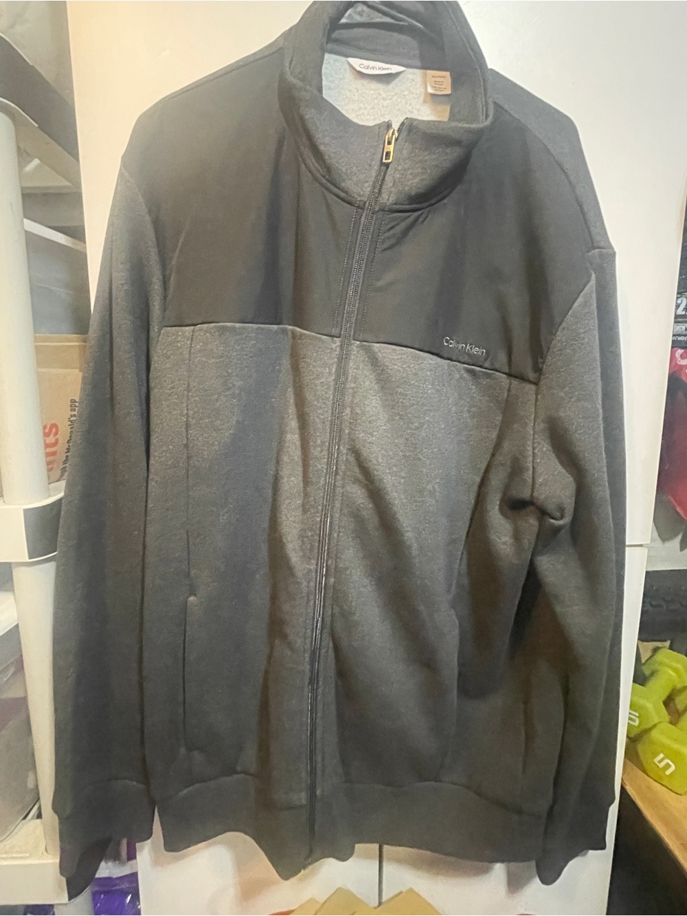 Calvin Klein Men's Full-Zip Sweater Jacket in Dark Gray and Charcoal